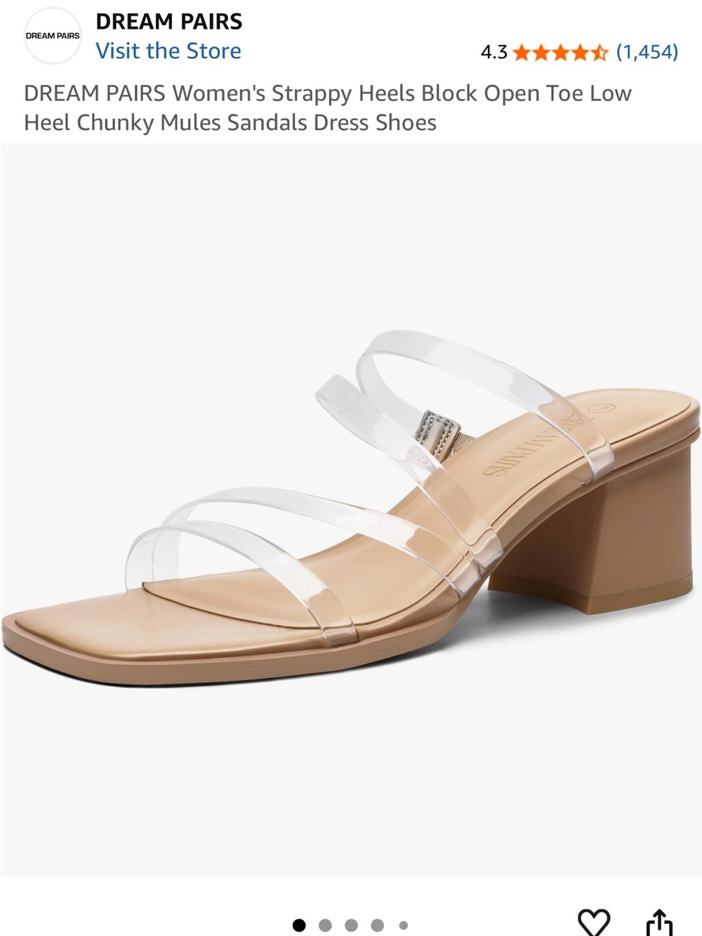 Dream Pairs Clear-Strap Tan Block Heel Mules